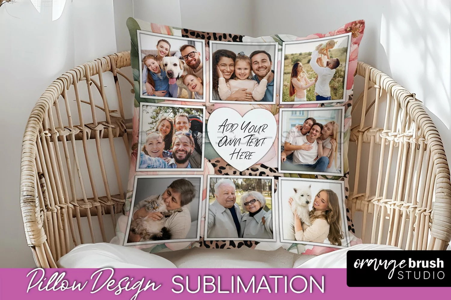 Family Photo Frame Pillow Sublimation - Floral Pillow Cover product image 1