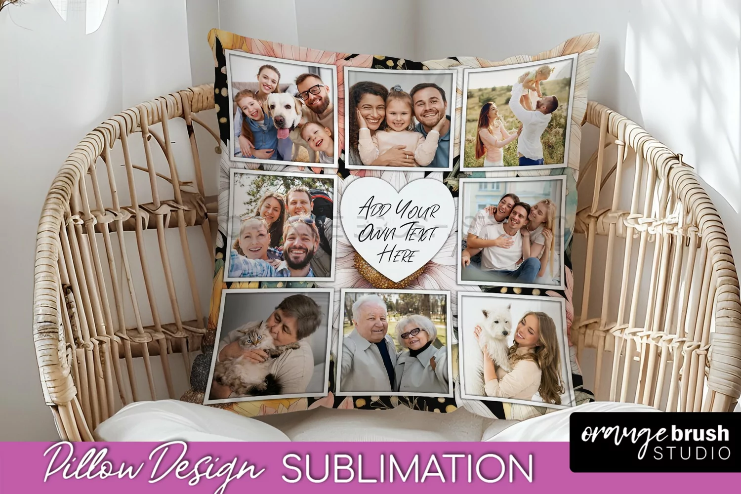 Family Photo Frame Pillow Sublimation - Floral Pillow Cover product image 1