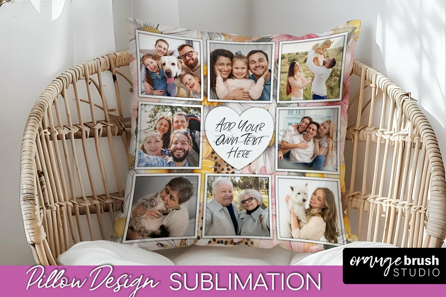 Family Photo Frame Pillow Sublimation - Floral Pillow Cover product image 1