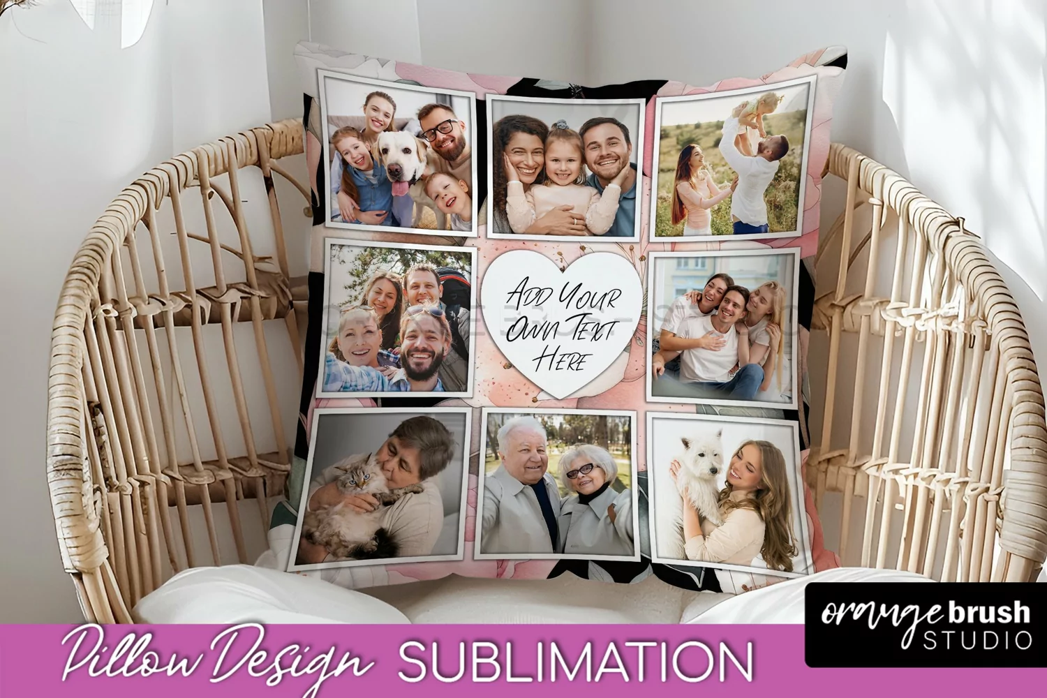 Family Photo Frame Pillow Sublimation - Floral Pillow Cover product image 1