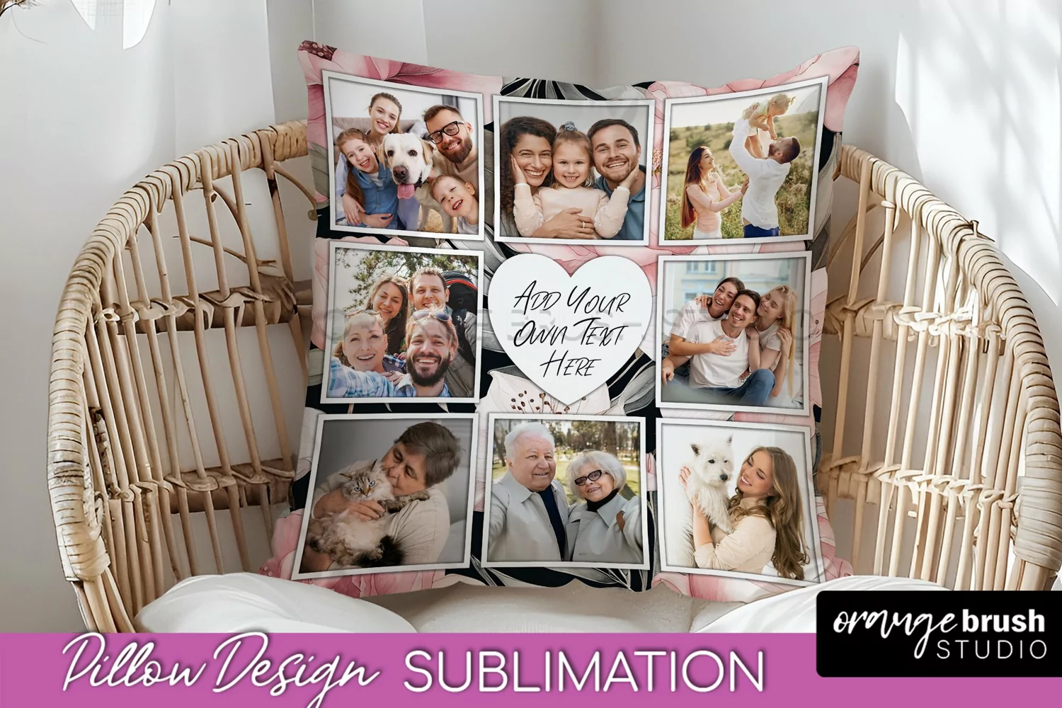 Family Photo Frame Pillow Sublimation - Floral Pillow Cover product image 1