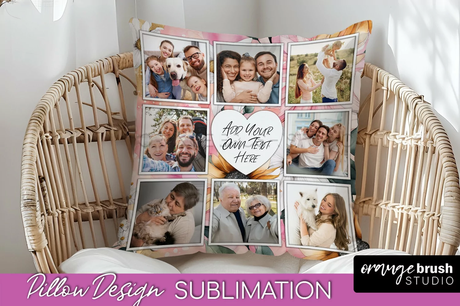 Family Photo Frame Pillow Sublimation - Floral Pillow Cover product image 1