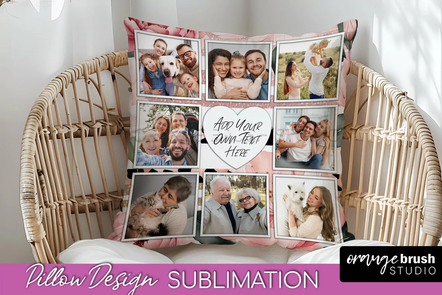 Family Photo Frame Pillow Sublimation - Floral Pillow Cover product image 1