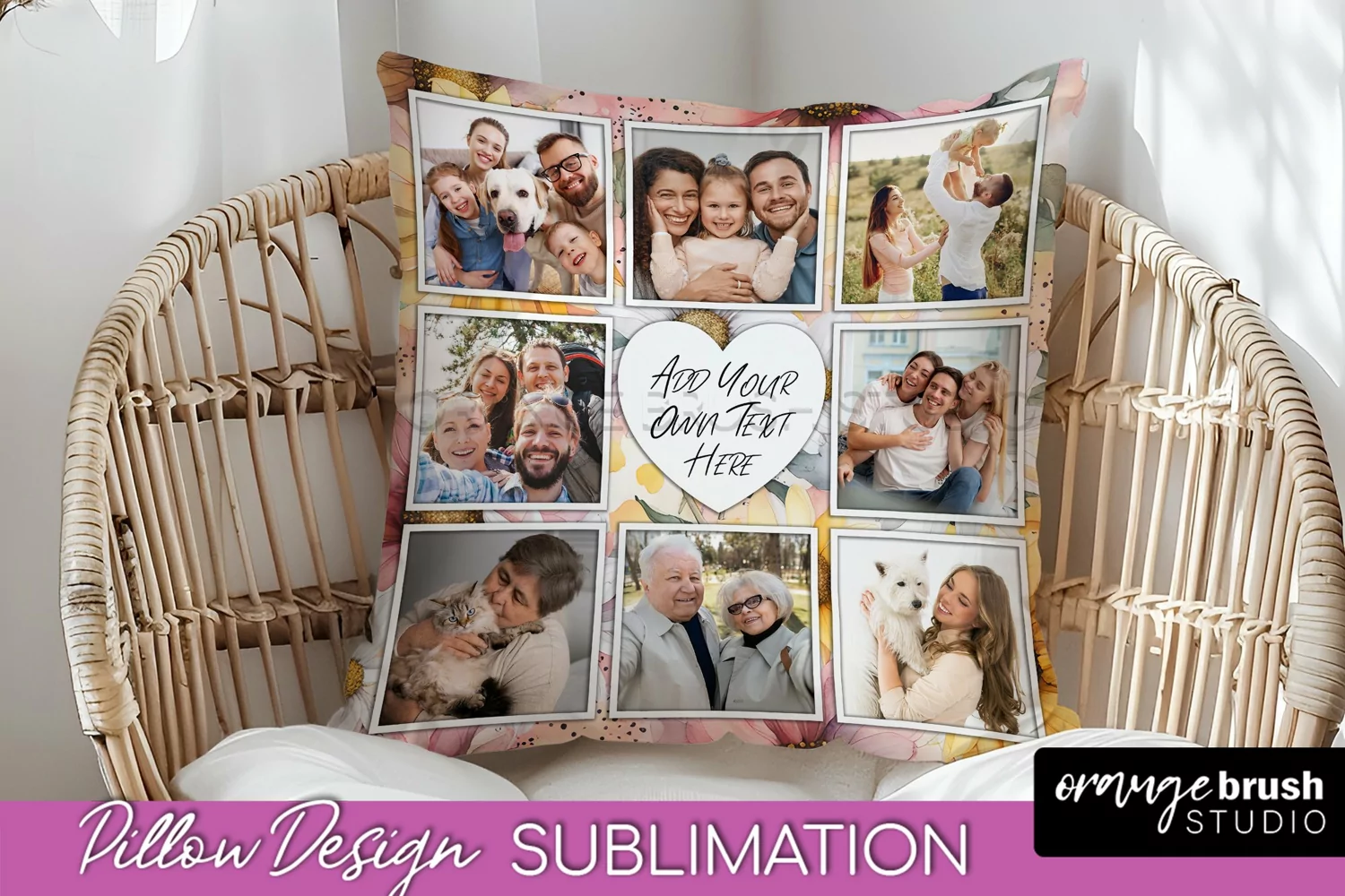 Family Photo Frame Pillow Sublimation - Floral Pillow Cover product image 1