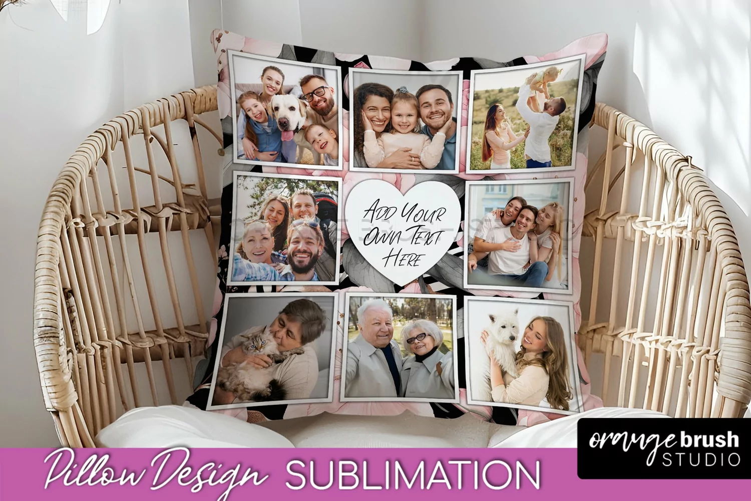 Family Photo Frame Pillow Sublimation - Floral Pillow Cover product image 1