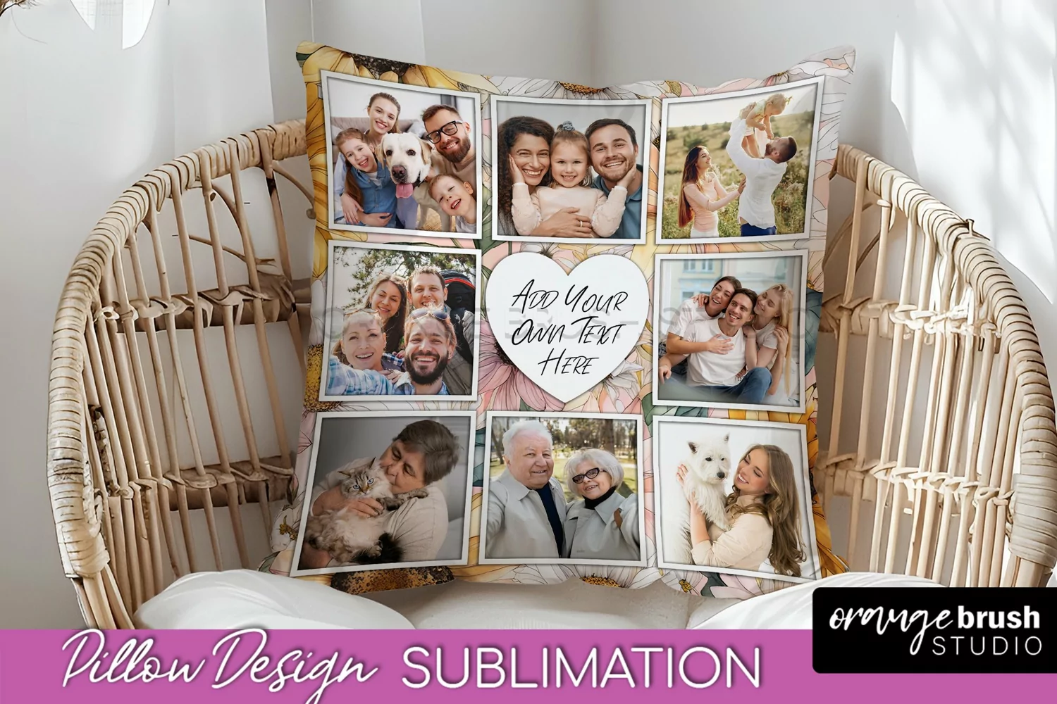 Family Photo Frame Pillow Sublimation - Floral Pillow Cover product image 1