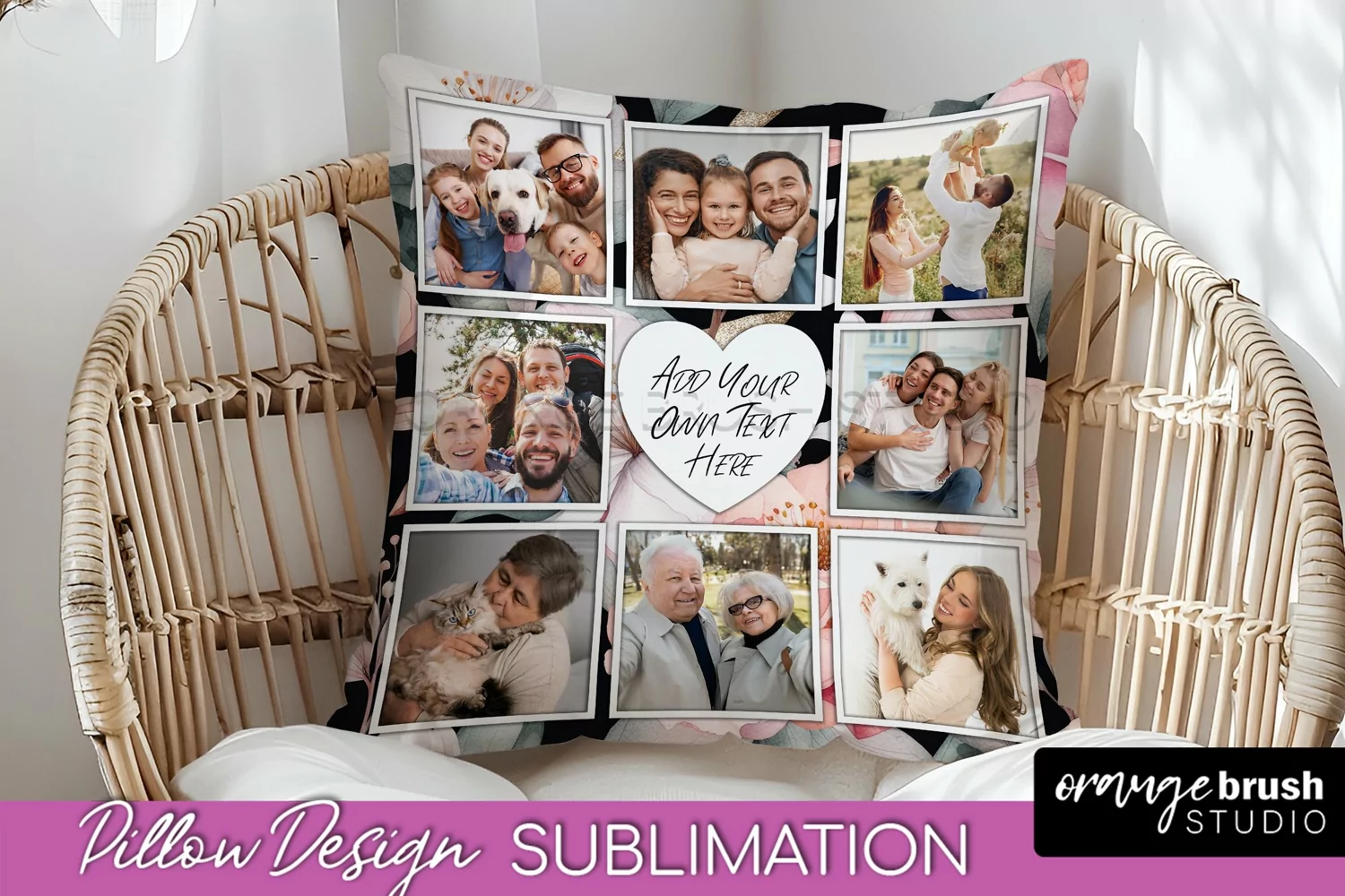 Family Photo Frame Pillow Sublimation - Floral Pillow Cover product image 1