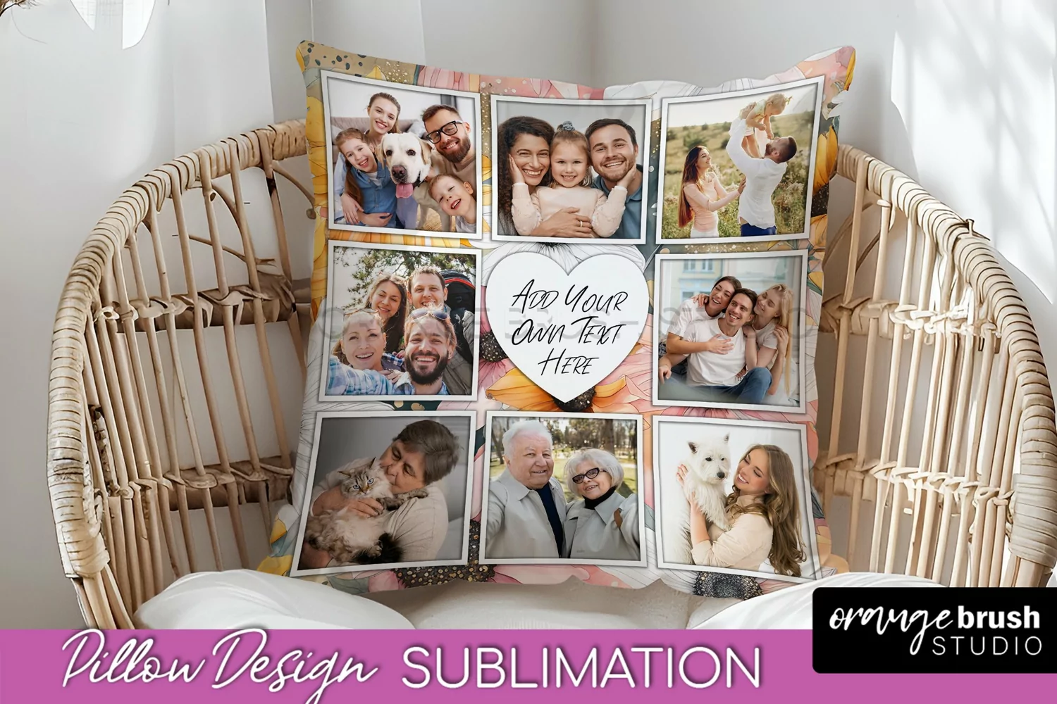 Family Photo Frame Pillow Sublimation - Floral Pillow Cover product image 1
