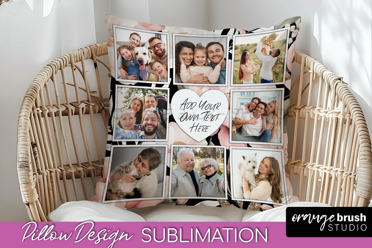 Family Photo Frame Pillow Sublimation - Floral Pillow Cover product image 1