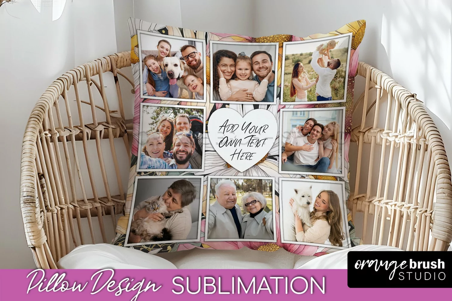 Family Photo Frame Pillow Sublimation - Floral Pillow Cover product image 1