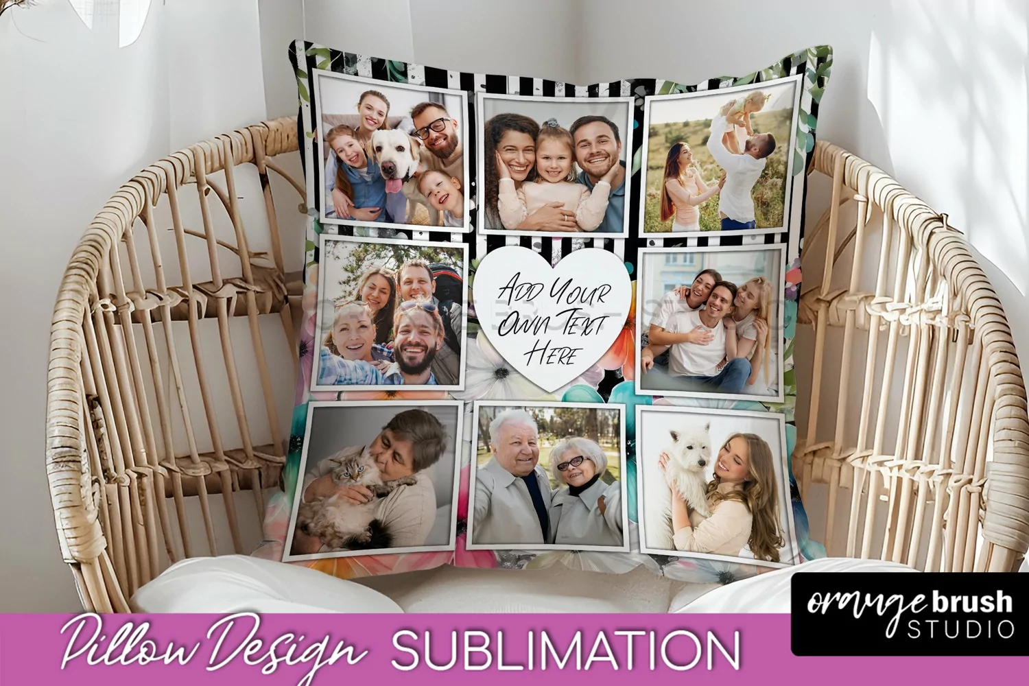 Family Photo Frame Pillow Sublimation - Floral Pillow Cover product image 1