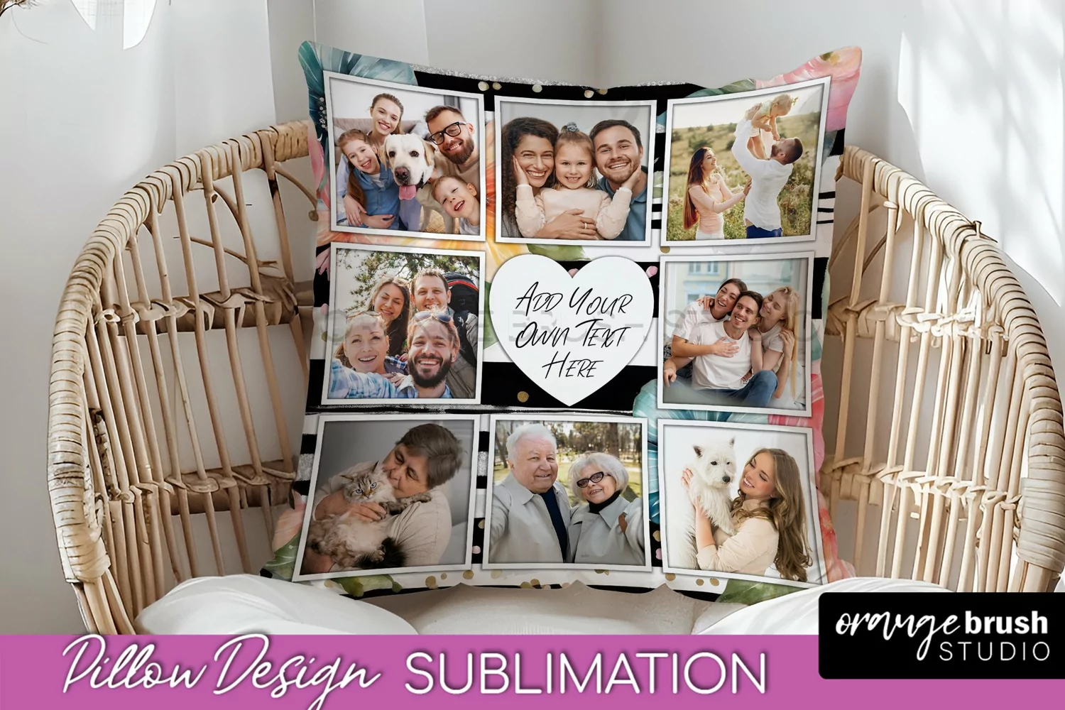 Family Photo Frame Pillow Sublimation - Floral Pillow Cover product image 1