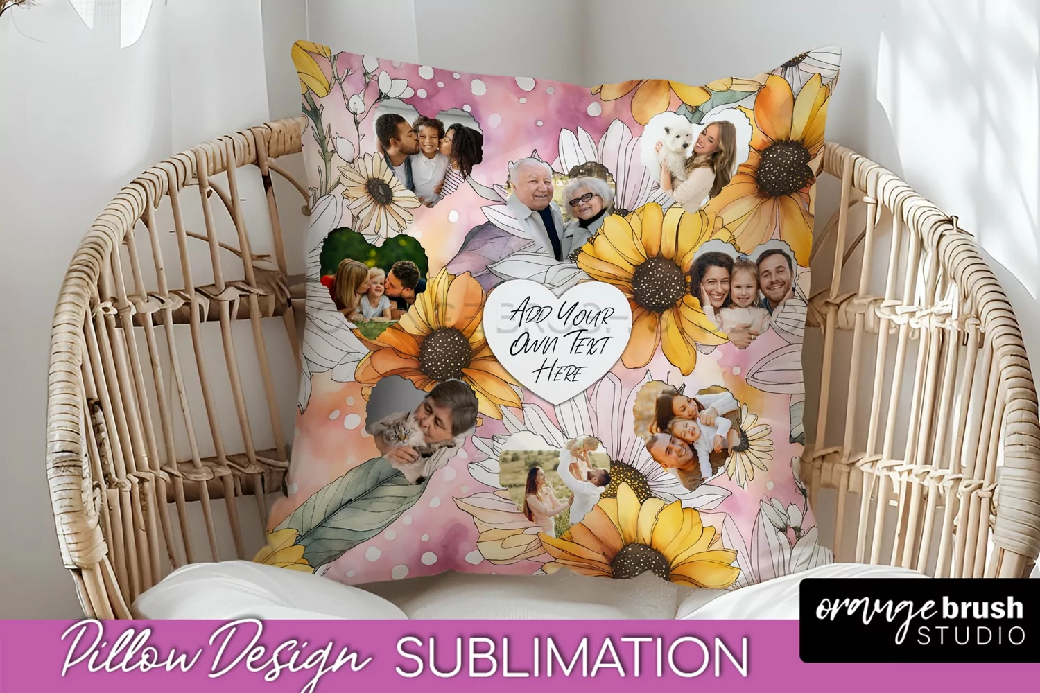 Family Photo Frame Pillow Sublimation - Floral Pillow Cover product image 1