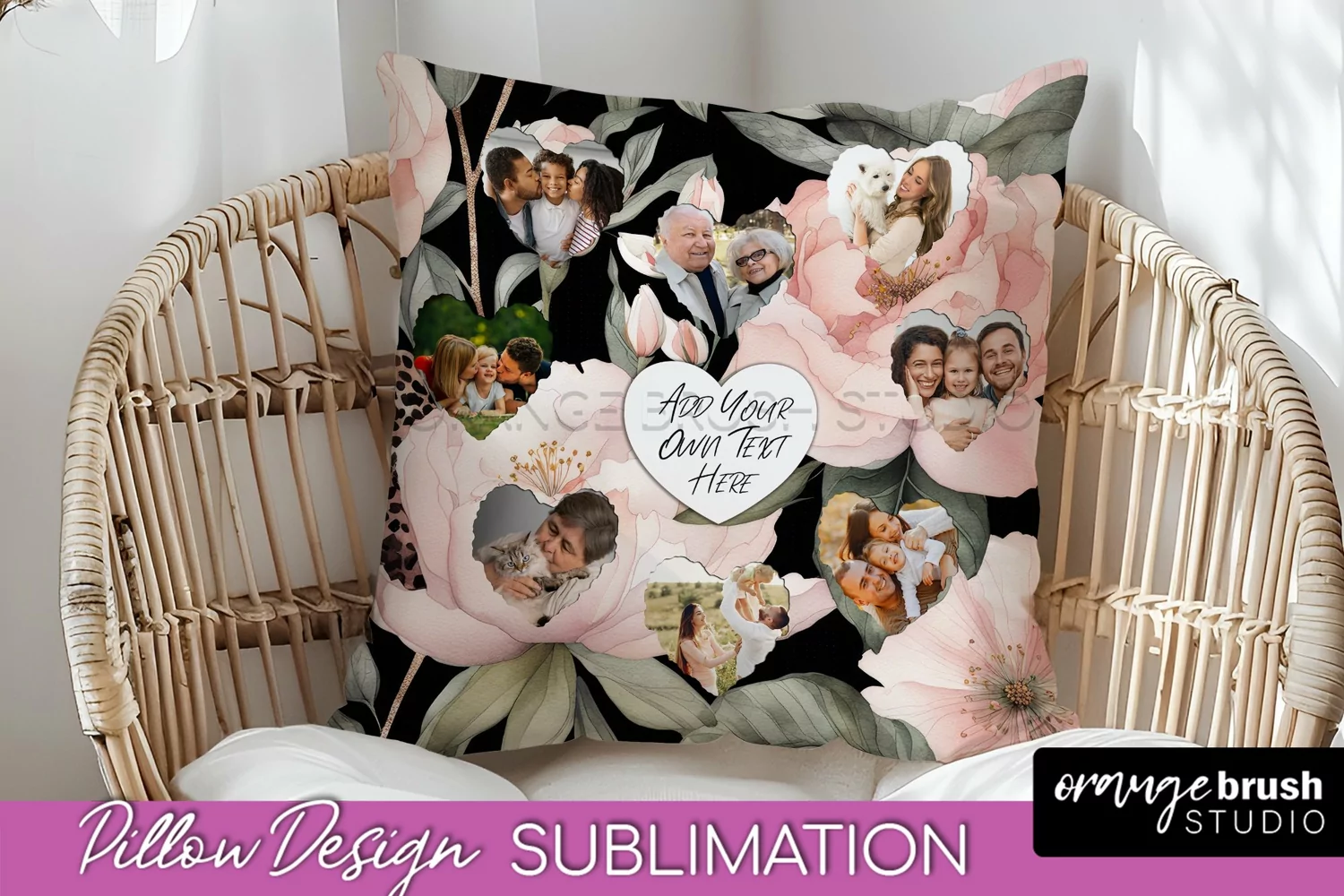 Family Photo Frame Pillow Sublimation - Floral Pillow Cover product image 1