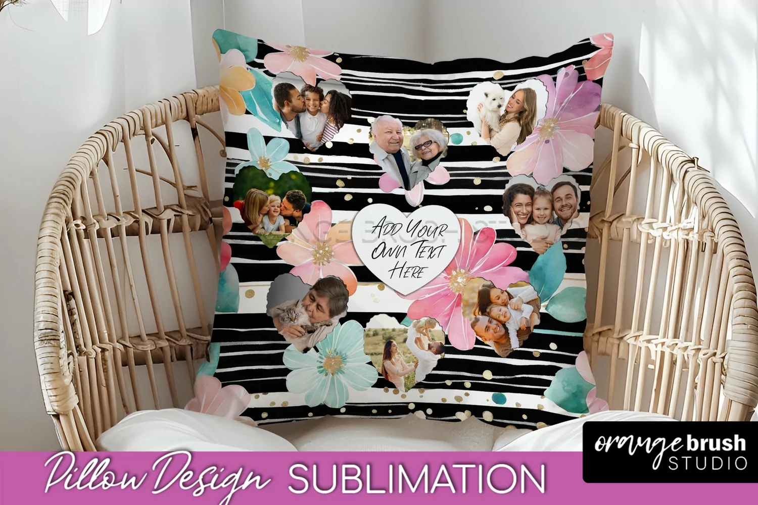 Family Photo Frame Pillow Sublimation - Floral Pillow Cover product image 1