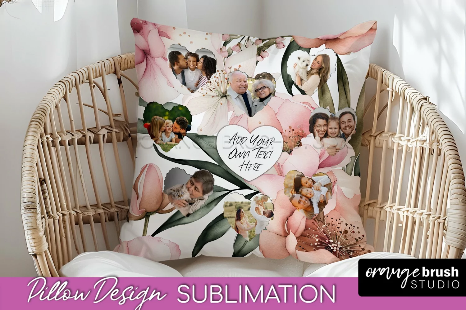 Family Photo Frame Pillow Sublimation - Floral Pillow Cover product image 1