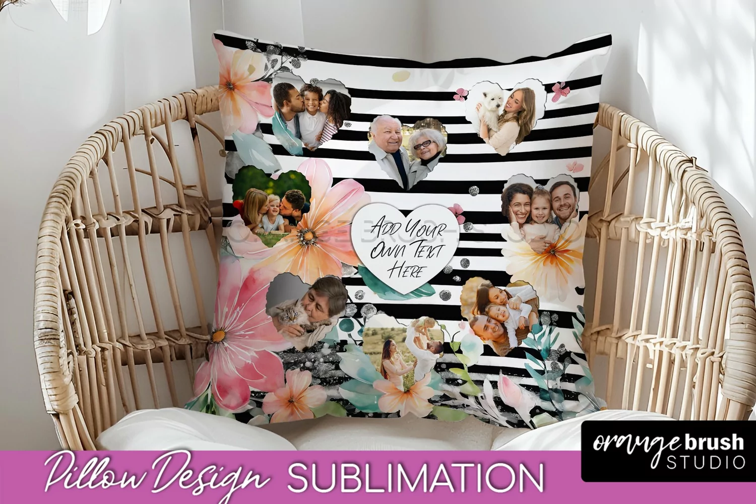 Family Photo Frame Pillow Sublimation - Floral Pillow Cover product image 1