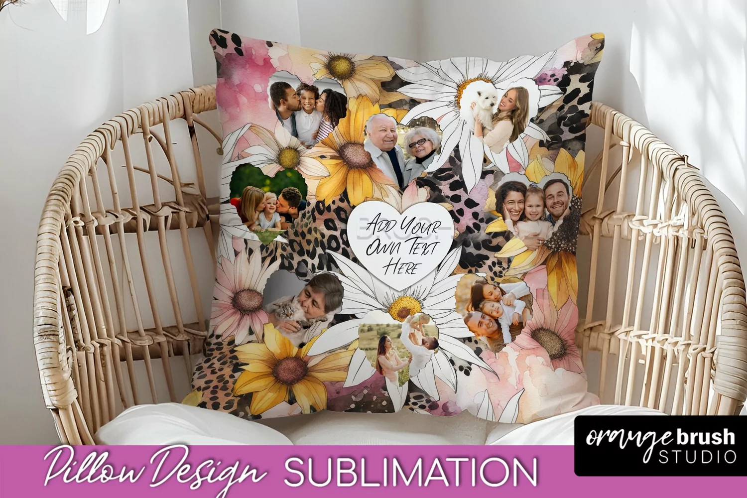 Family Photo Frame Pillow Sublimation - Floral Pillow Cover product image 1
