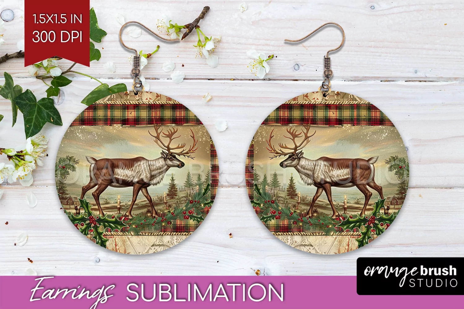 Vintage Christmas Round Earrings - Retro Xmas Sublimation product image 1