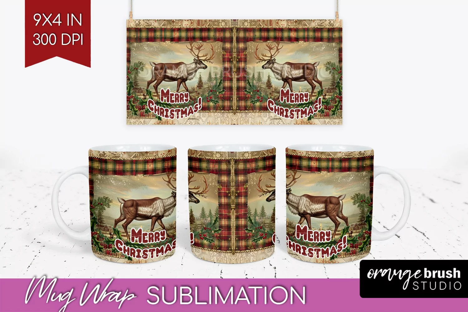 Vintage Christmas Mug Wrap - Retro Xmas 15Oz Mug Sublimation product image 1