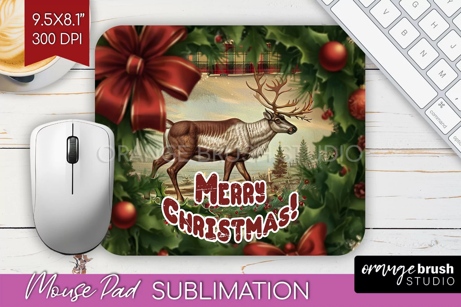 Vintage Christmas Mouse Pad Sublimation - Xmas Mousepad PNG product image 1