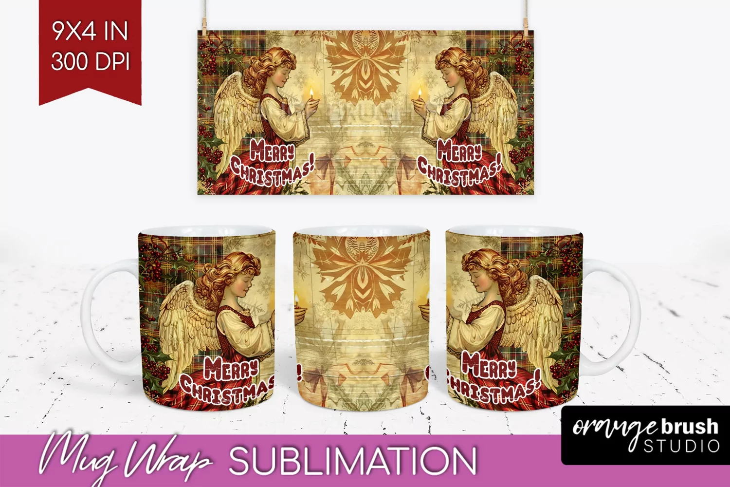 Vintage Christmas Mug Wrap - Retro Xmas 15Oz Mug Sublimation product image 1