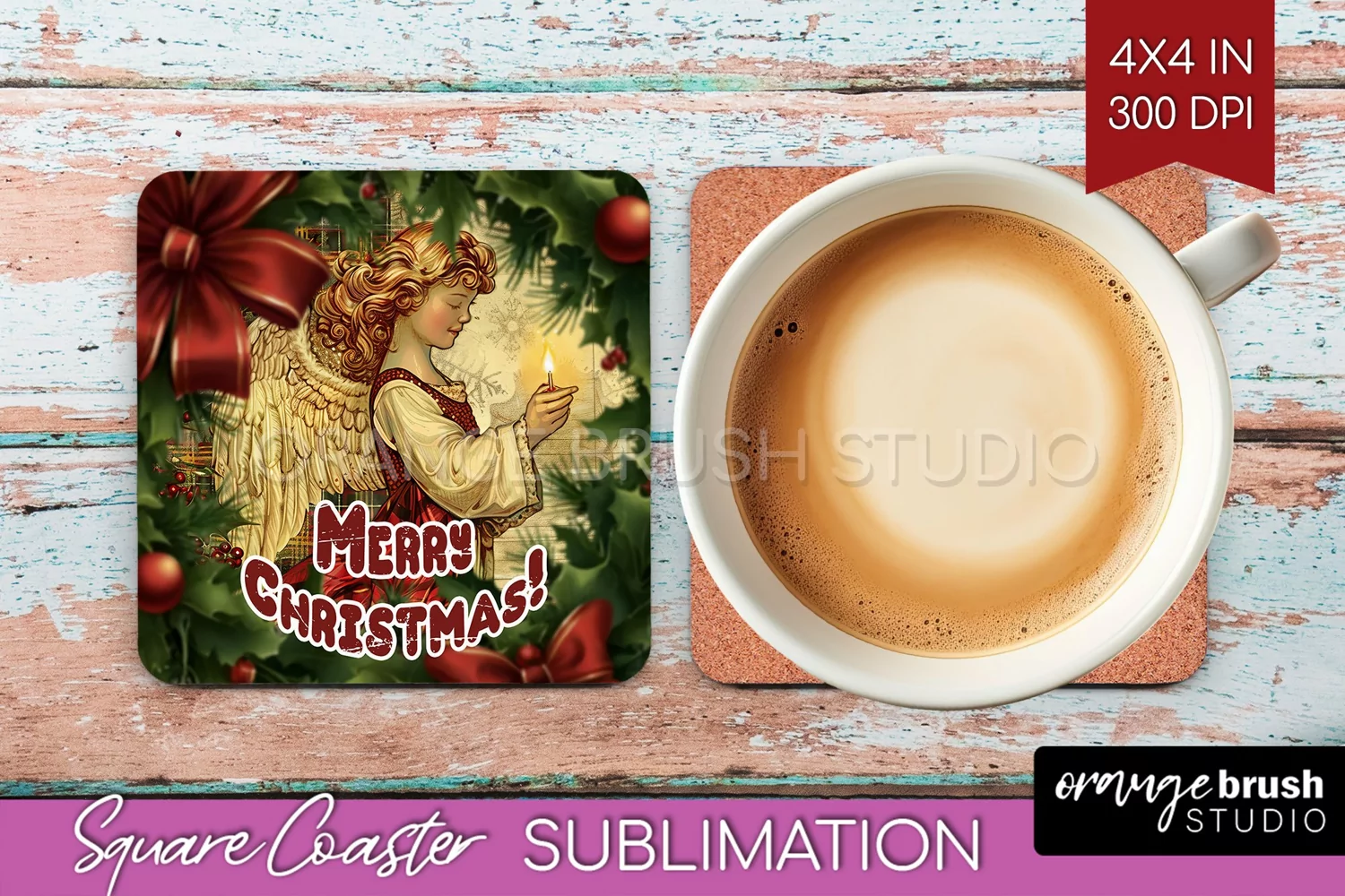 Vintage Christmas Square Coaster - Xmas Coaster Sublimation product image 1