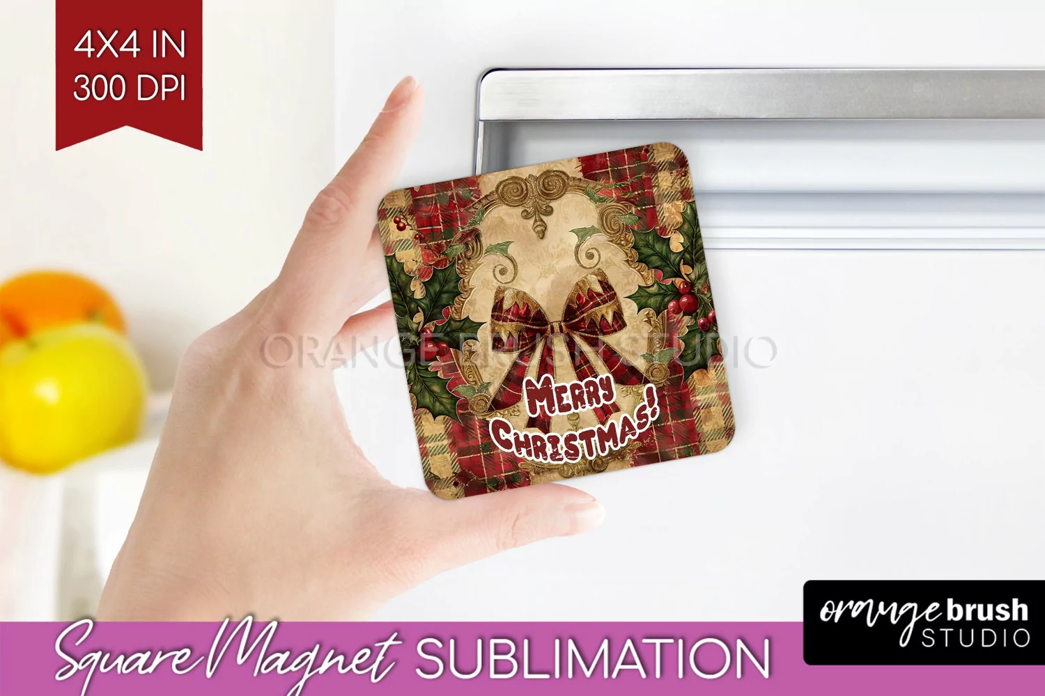 Vintage Christmas Magnet Sublimation - Retro Xmas Magnet PNG product image 1