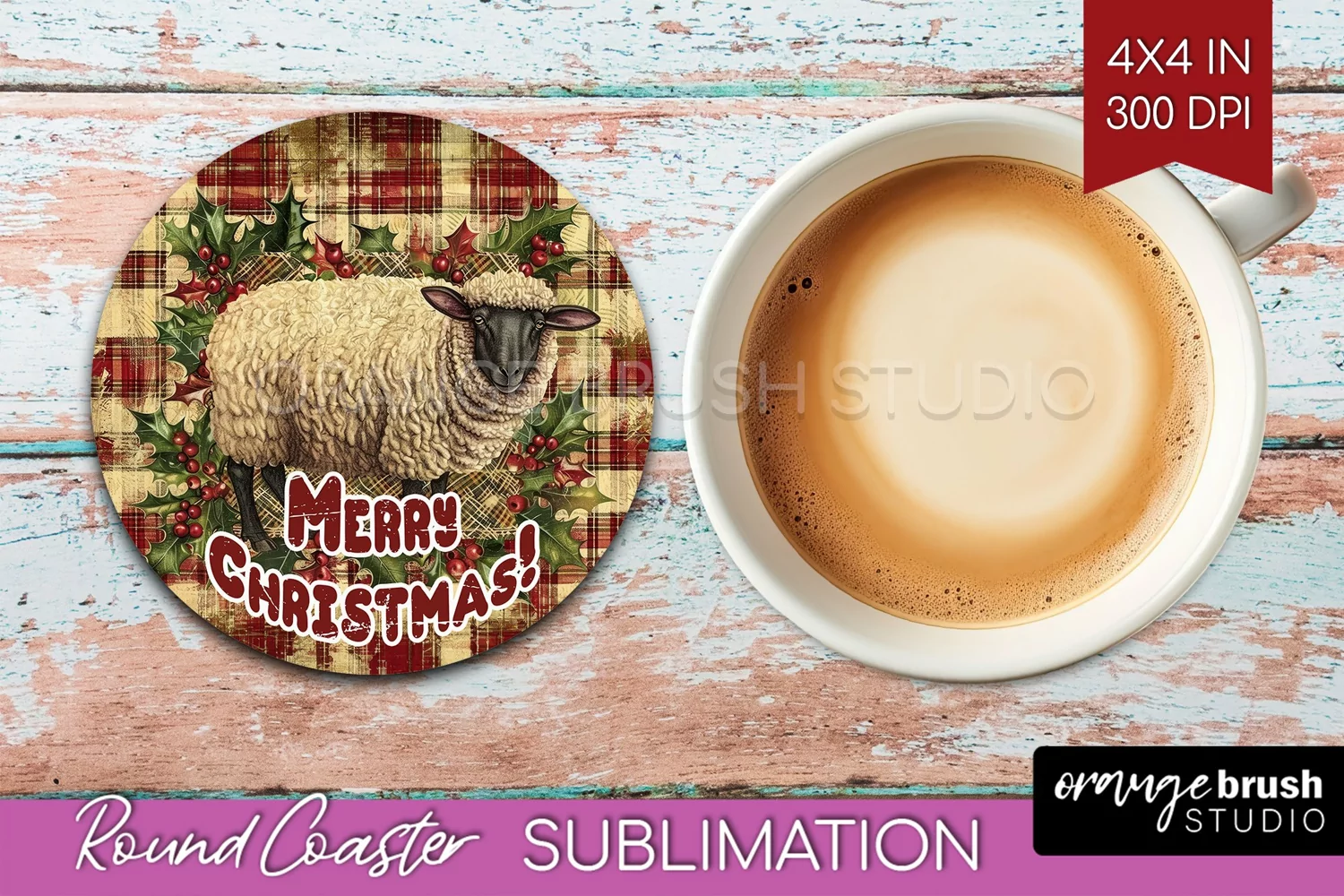 Vintage Christmas Round Coaster - Xmas Coaster Sublimation product image 1