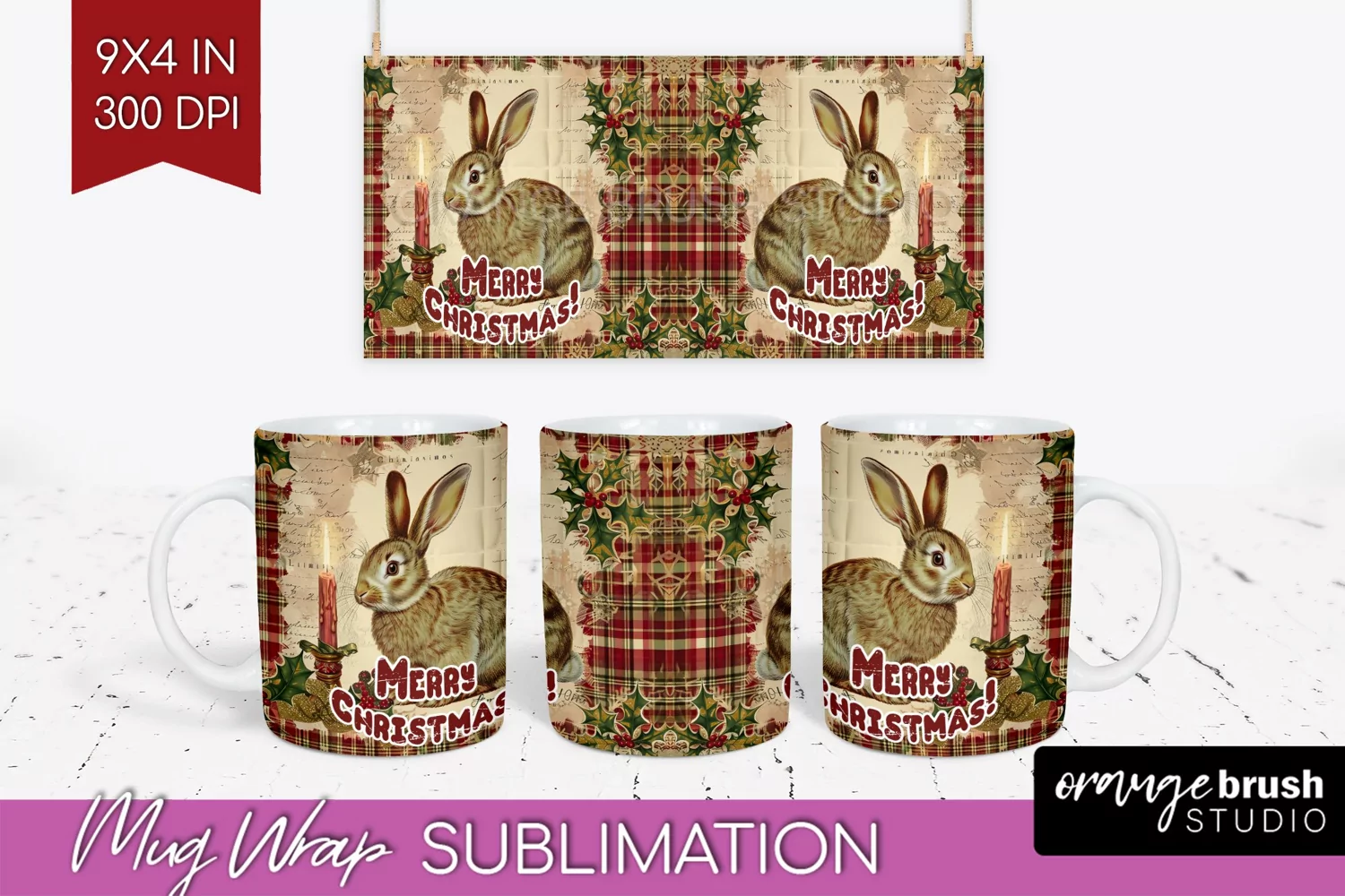 Vintage Christmas Mug Wrap - Retro Xmas 15Oz Mug Sublimation product image 1