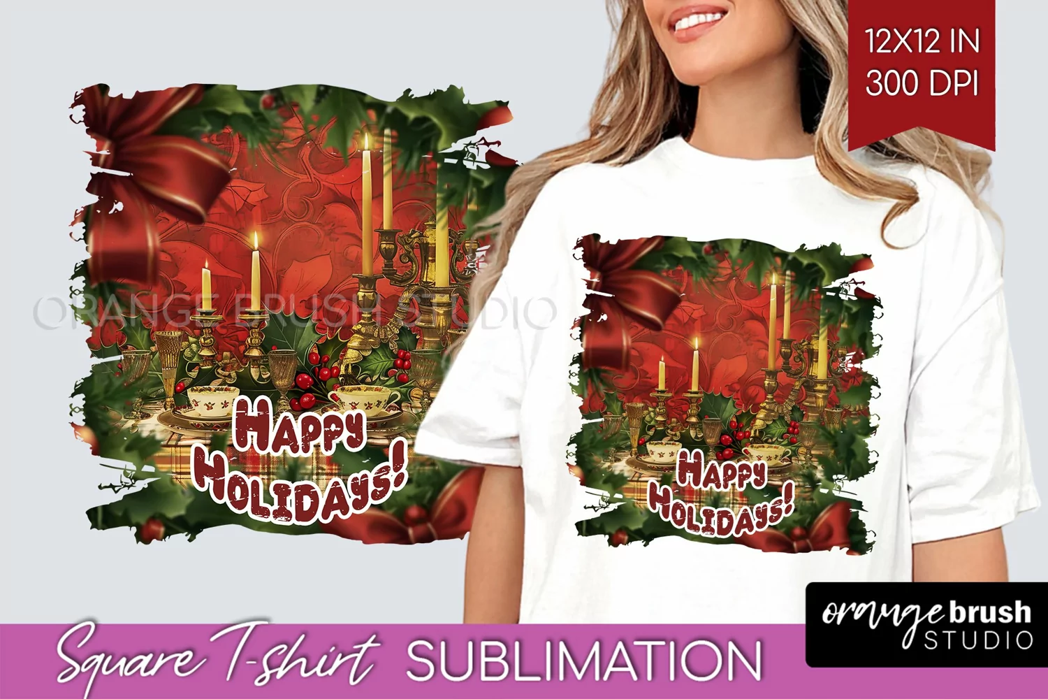 Vintage Christmas Sublimation, Xmas Square Tshirt Background product image 1