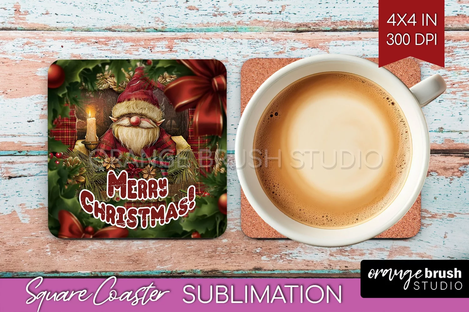 Vintage Christmas Square Coaster - Xmas Coaster Sublimation product image 1