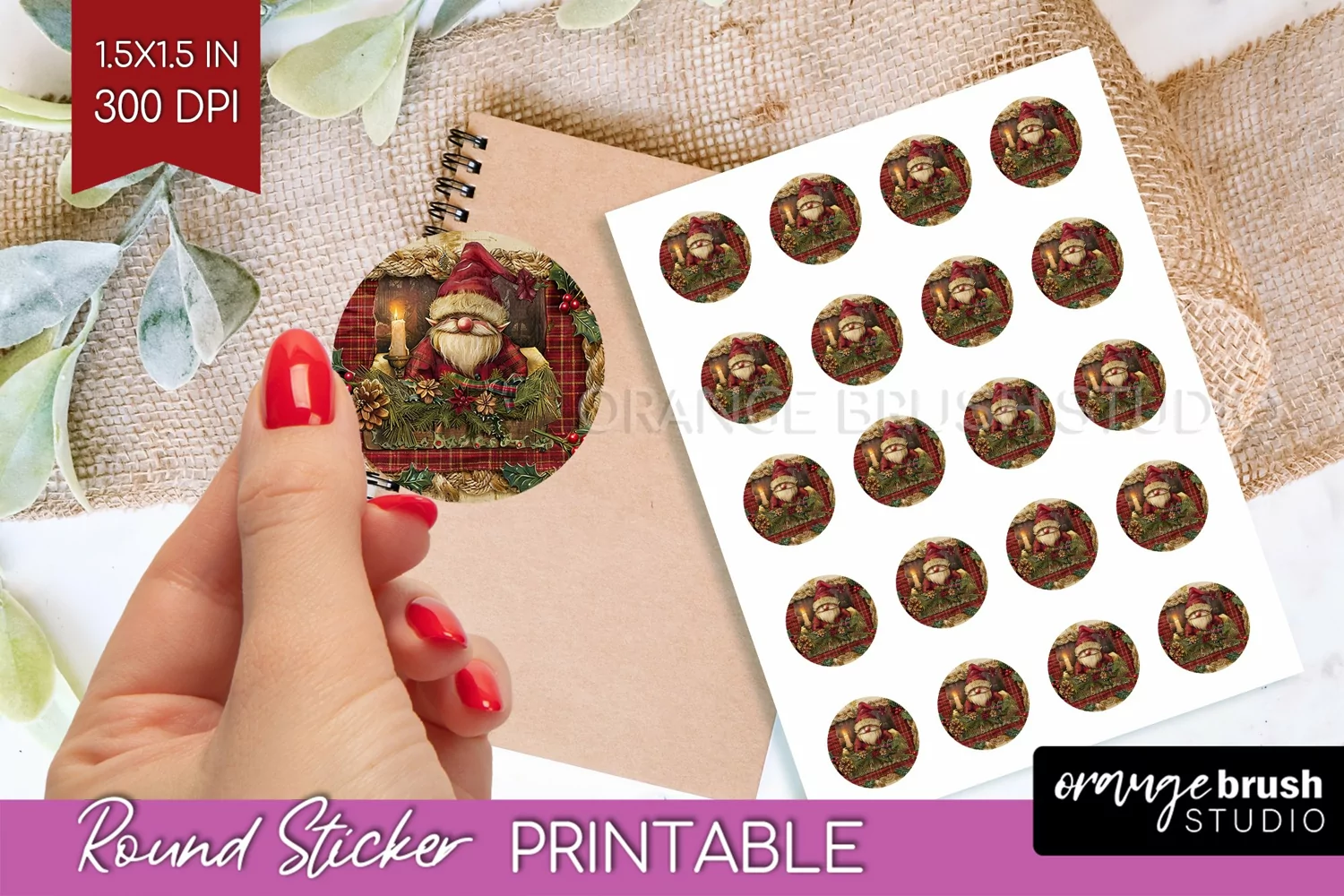Vintage Christmas Round Sticker - Retro Printable Stickers product image 1