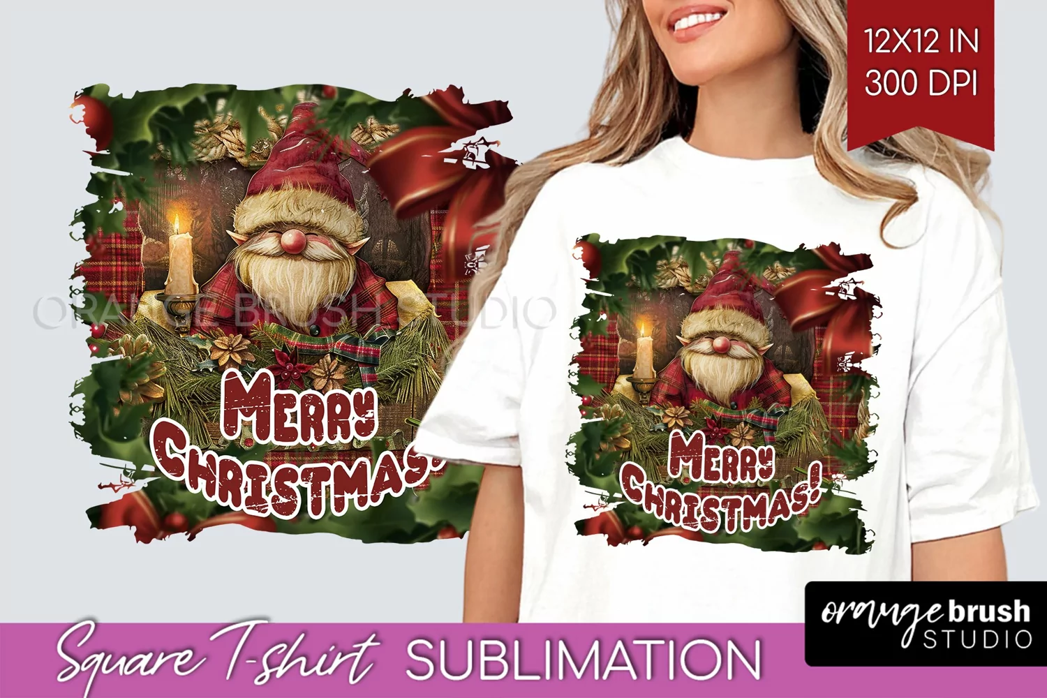 Vintage Christmas Sublimation, Xmas Square Tshirt Background product image 1