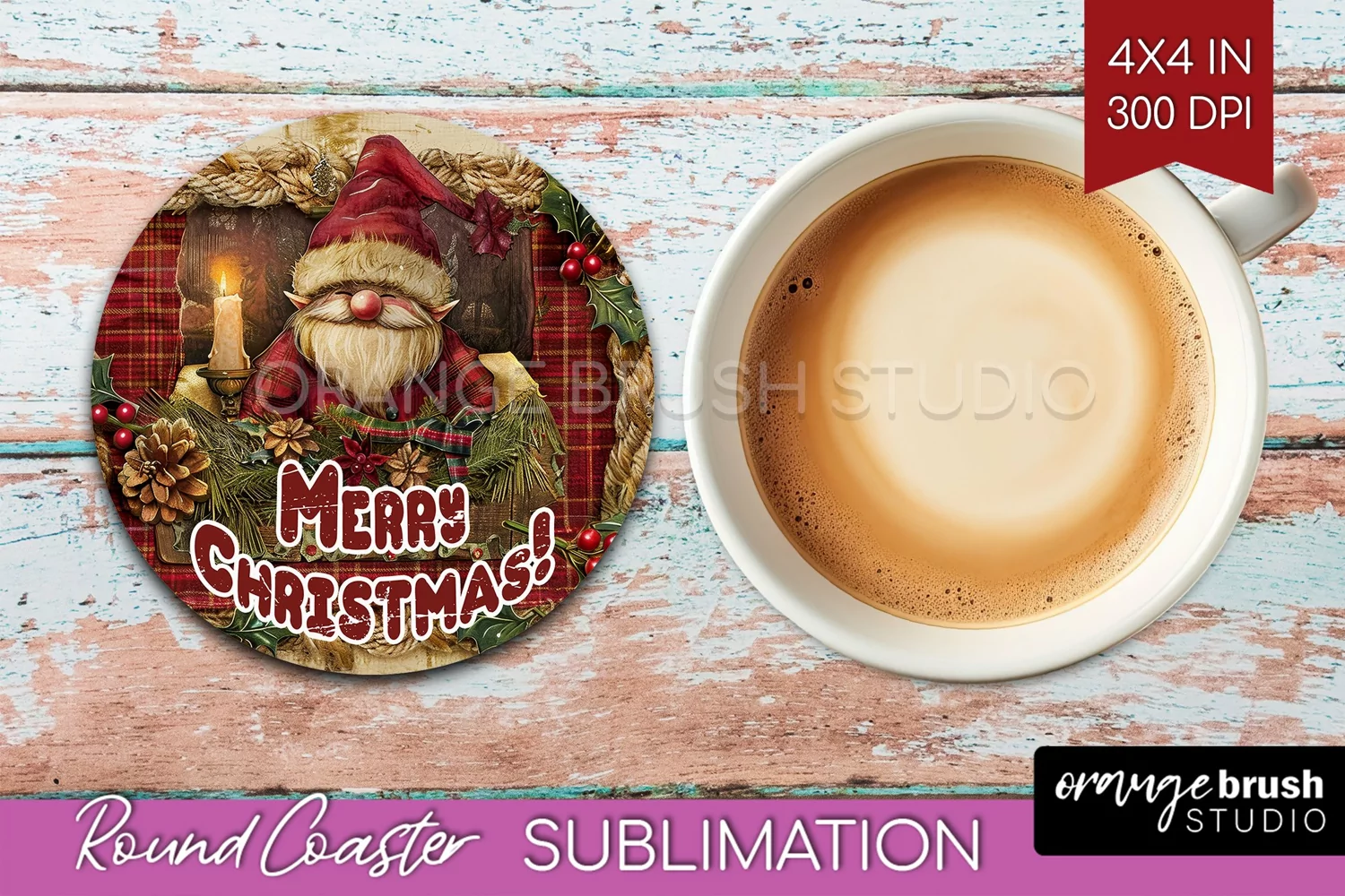 Vintage Christmas Round Coaster - Xmas Coaster Sublimation product image 1