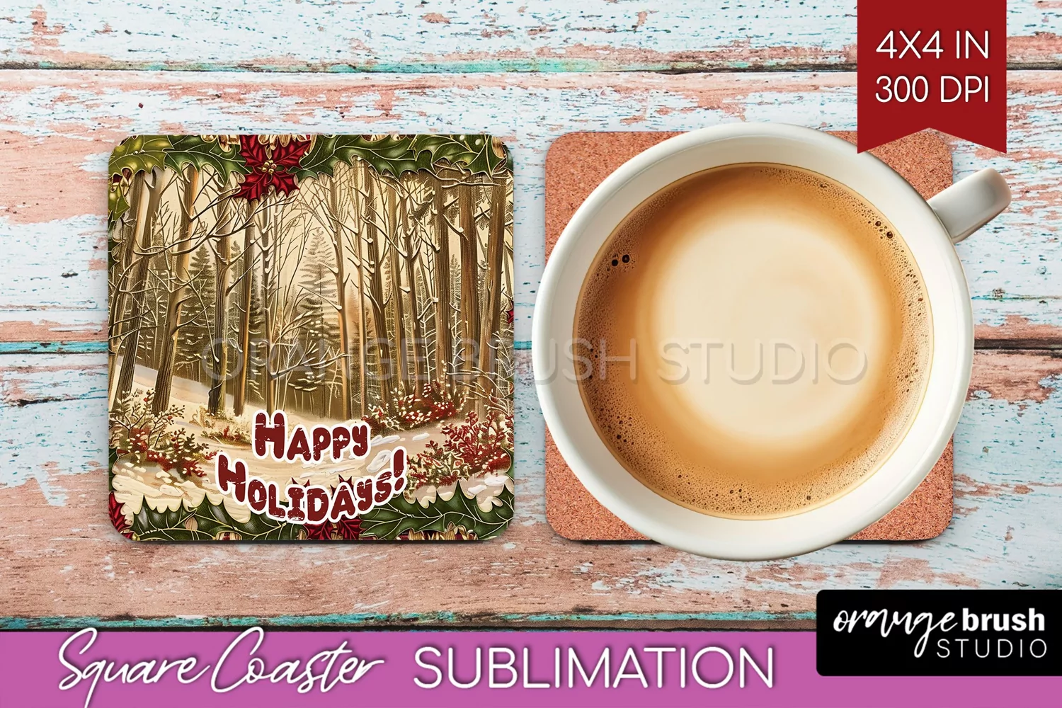 Vintage Christmas Square Coaster - Xmas Coaster Sublimation product image 1
