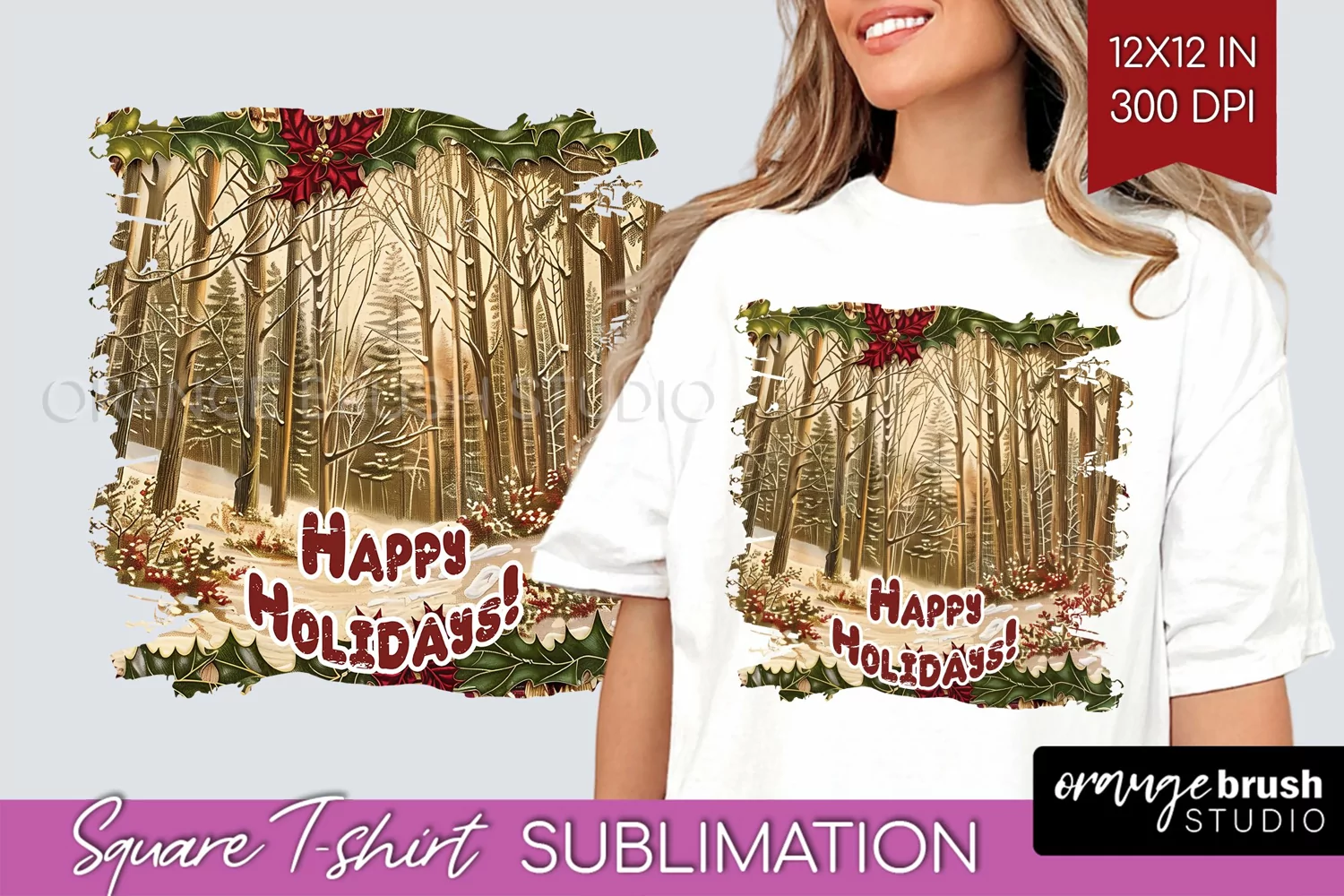 Vintage Christmas Sublimation, Xmas Square Tshirt Background product image 1