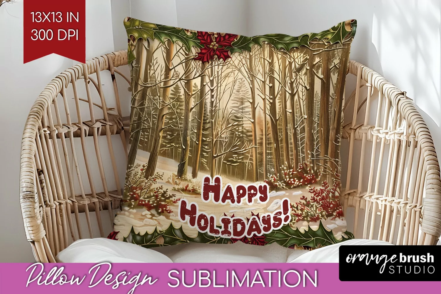 Vintage Christmas Pillow Sublimation - Xmas Pillow Cover PNG product image 1