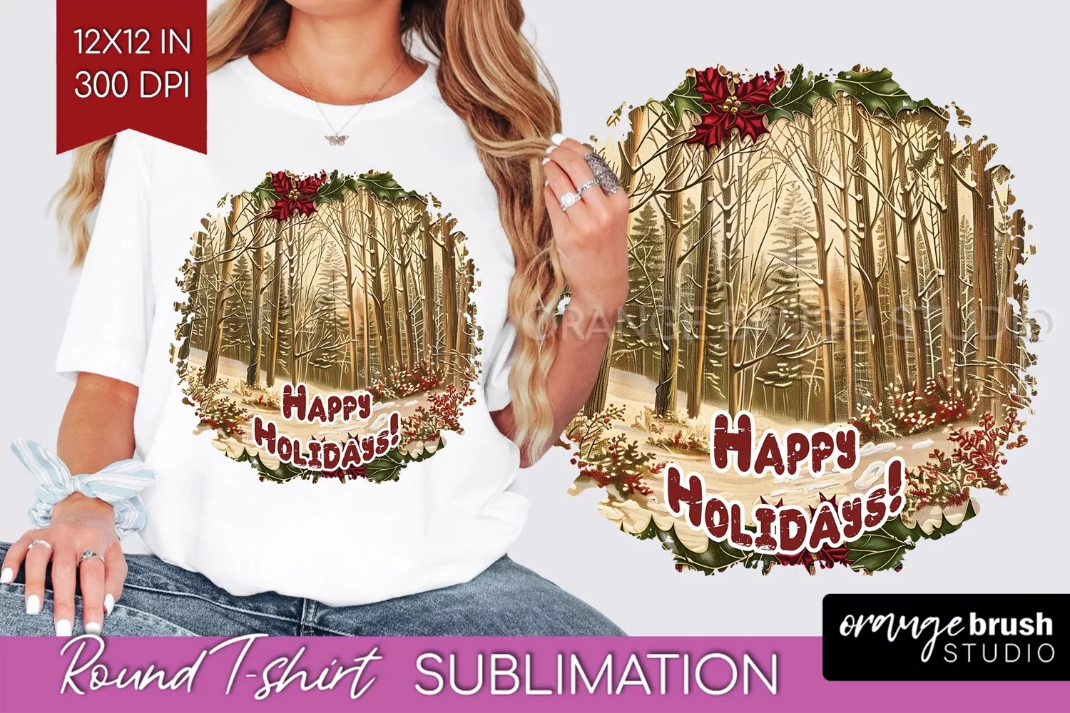 Vintage Christmas Sublimation, Xmas Round Tshirt Background product image 1
