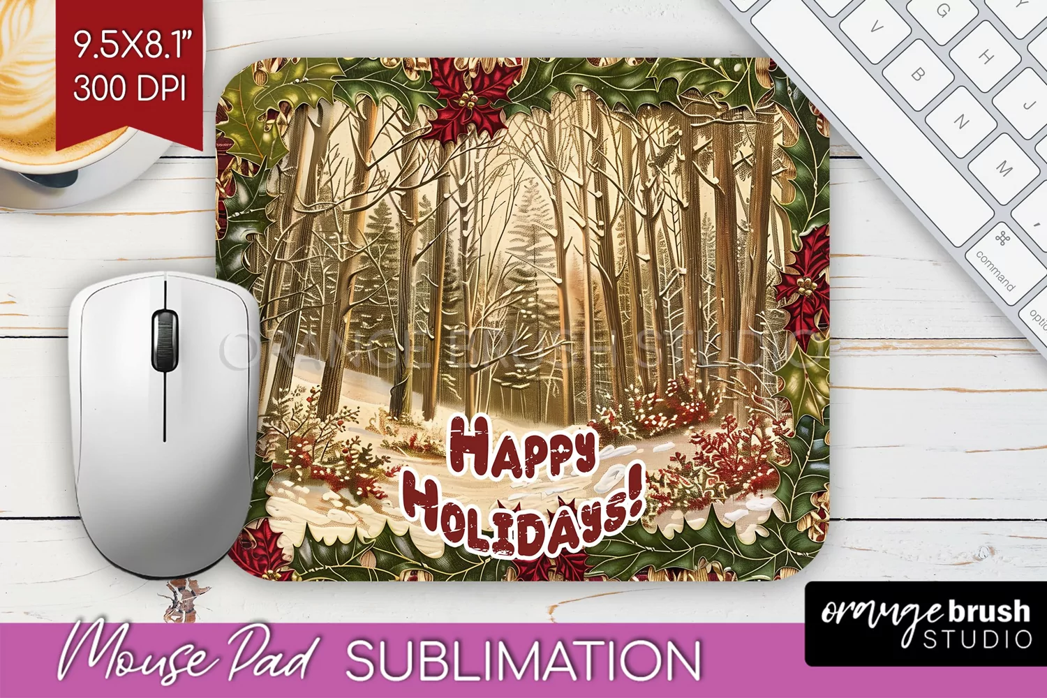 Vintage Christmas Mouse Pad Sublimation - Xmas Mousepad PNG product image 1