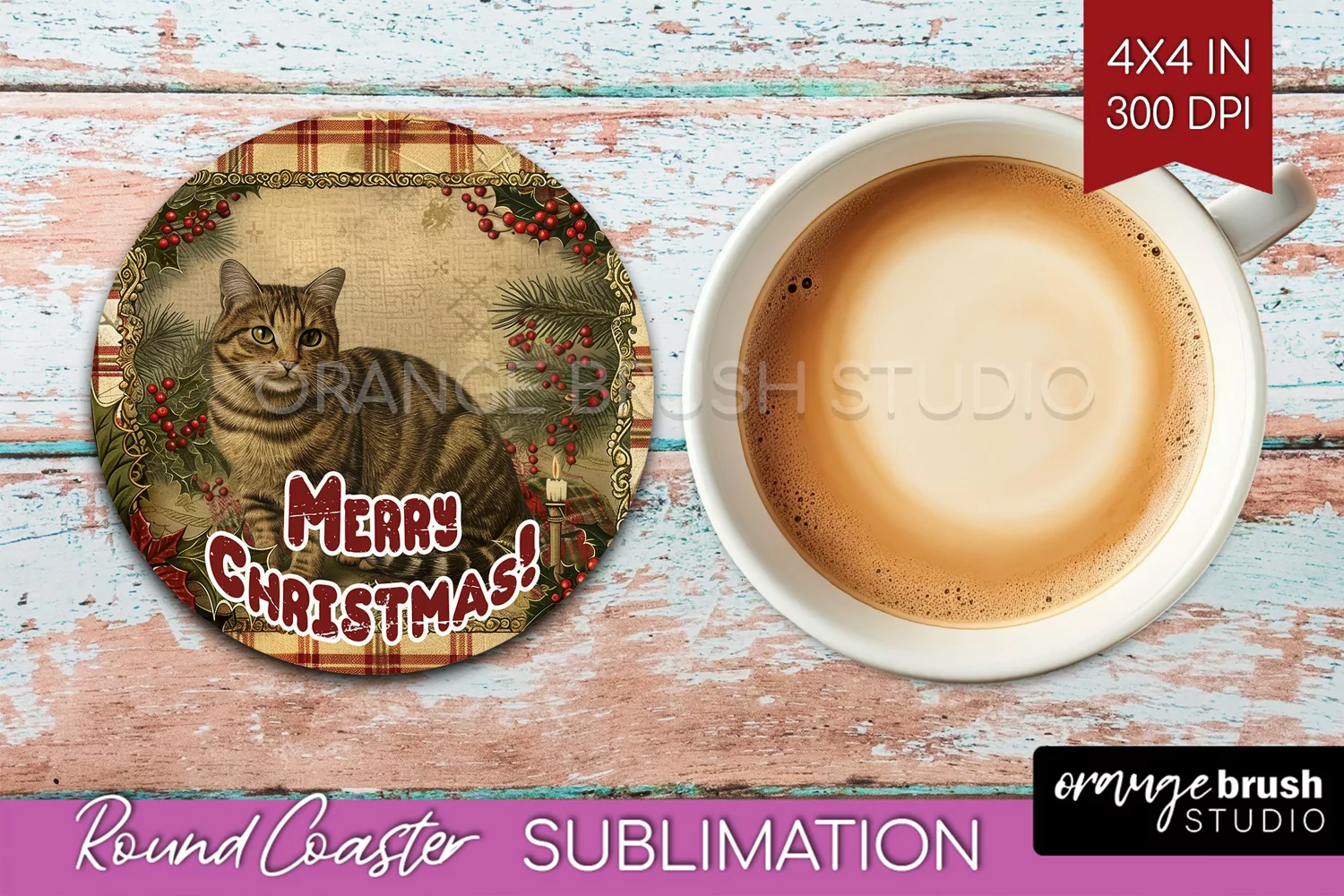 Vintage Christmas Round Coaster - Xmas Coaster Sublimation product image 1