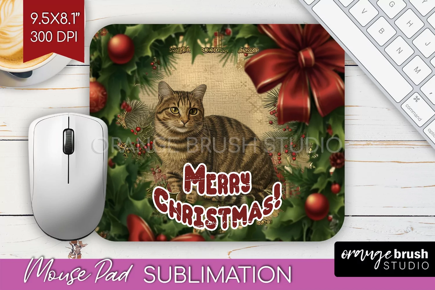 Vintage Christmas Mouse Pad Sublimation - Xmas Mousepad PNG product image 1