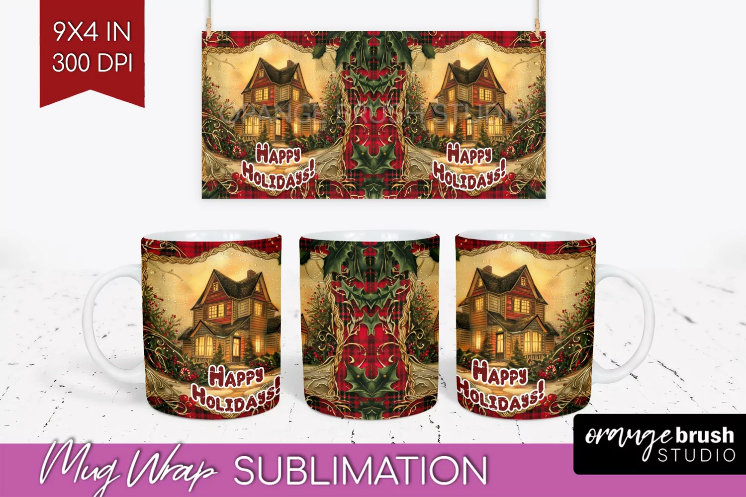Vintage Christmas Mug Wrap - Retro Xmas 15Oz Mug Sublimation product image 1