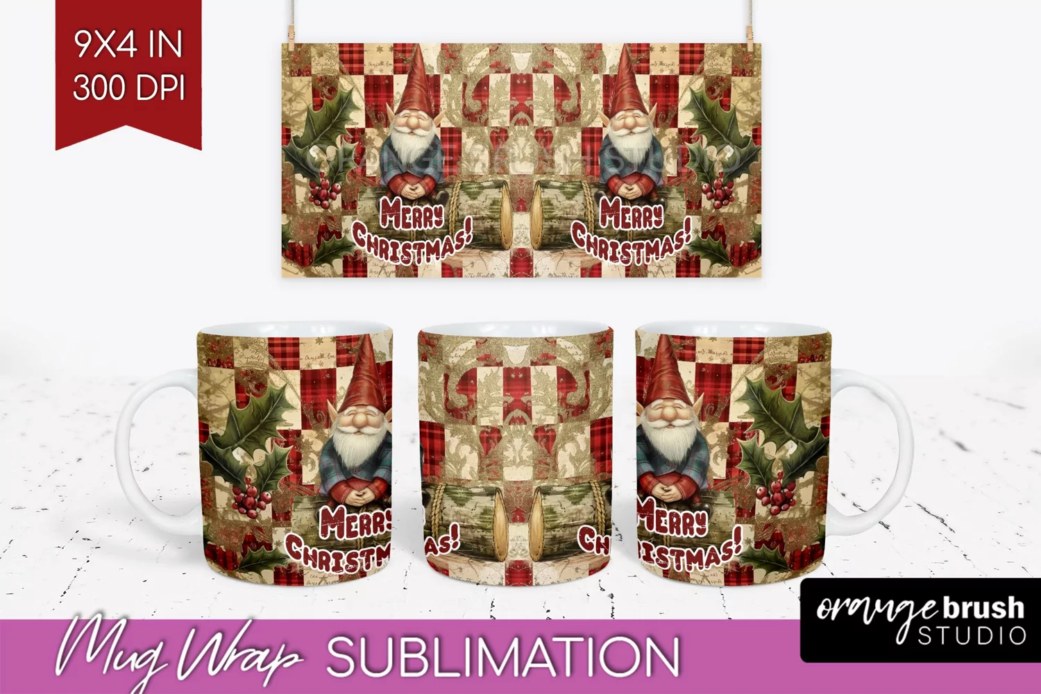 Vintage Christmas Mug Wrap - Retro Xmas 15Oz Mug Sublimation product image 1