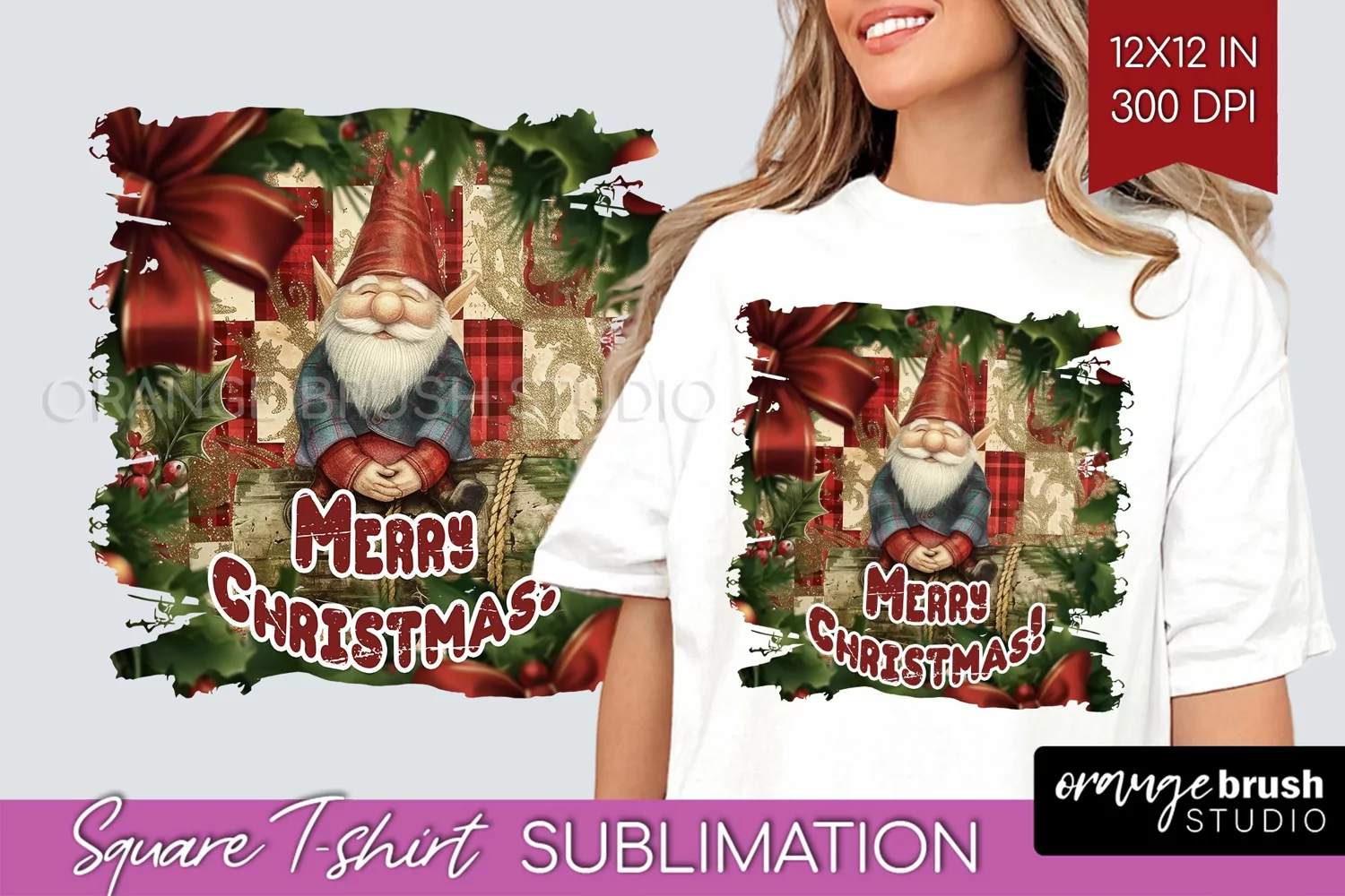 Vintage Christmas Sublimation, Xmas Square Tshirt Background product image 1