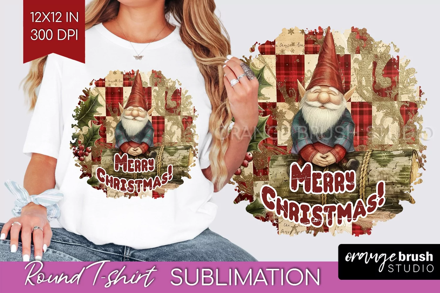 Vintage Christmas Sublimation, Xmas Round Tshirt Background product image 1