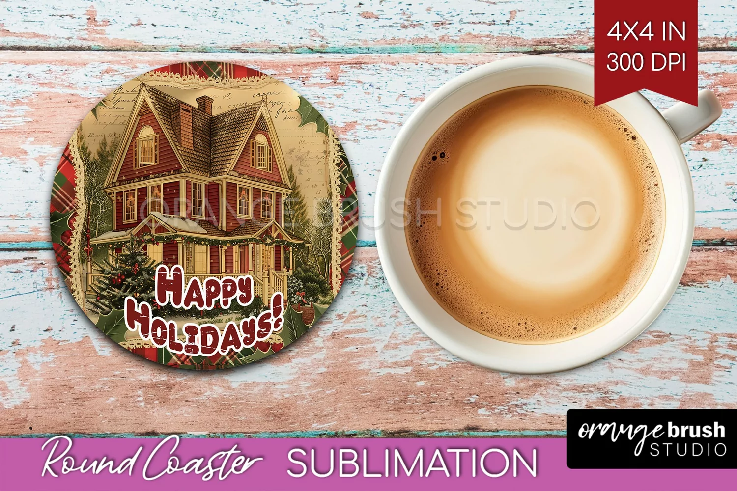 Vintage Christmas Round Coaster - Xmas Coaster Sublimation product image 1
