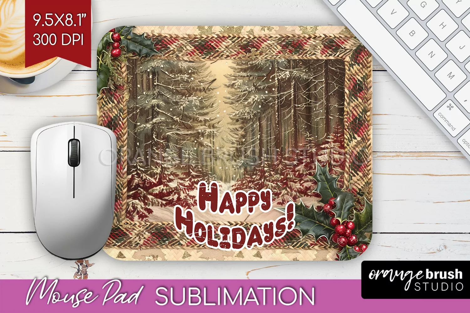 Vintage Christmas Mouse Pad Sublimation - Xmas Mousepad PNG product image 1