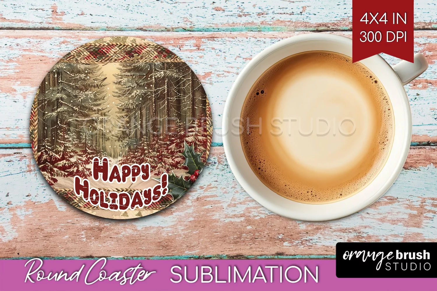 Vintage Christmas Round Coaster - Xmas Coaster Sublimation product image 1