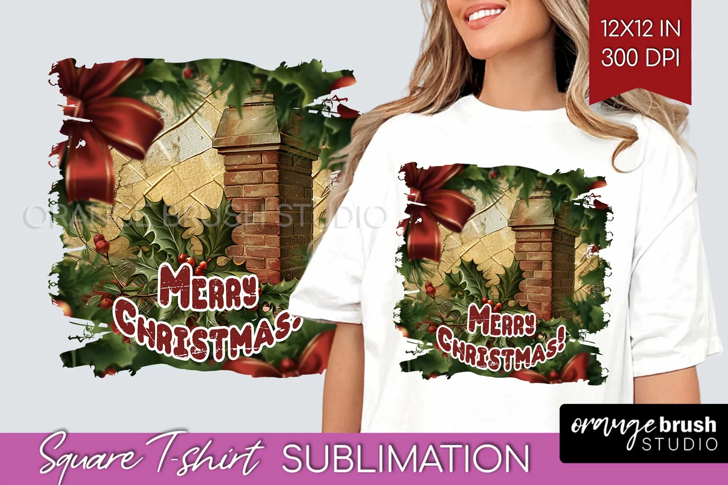 Vintage Christmas Sublimation, Xmas Square Tshirt Background product image 1